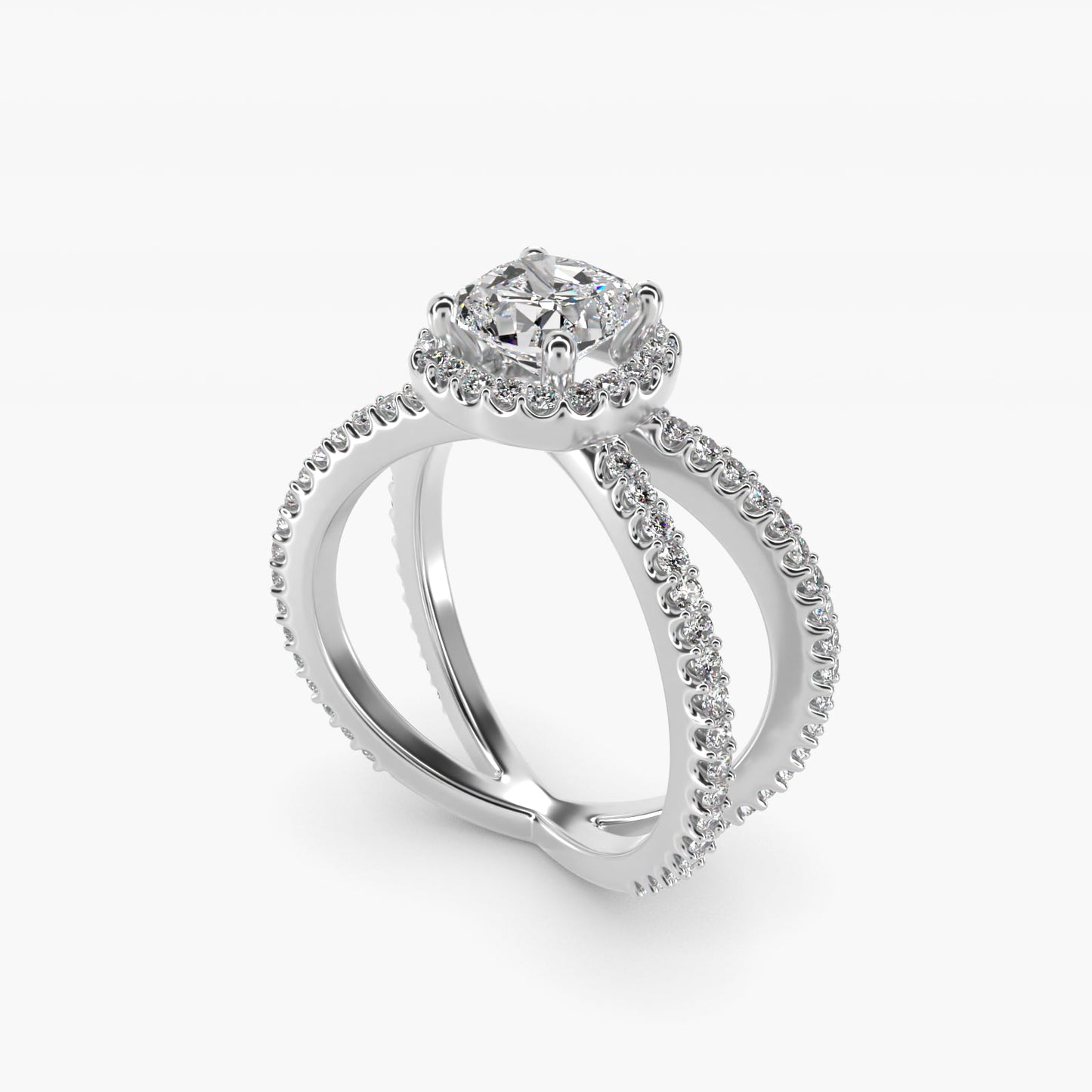 X Split Shank Hidden Halo Diamond Engagement Ring in 14k White Gold (1/2 ct. tw.) - Cushion Center