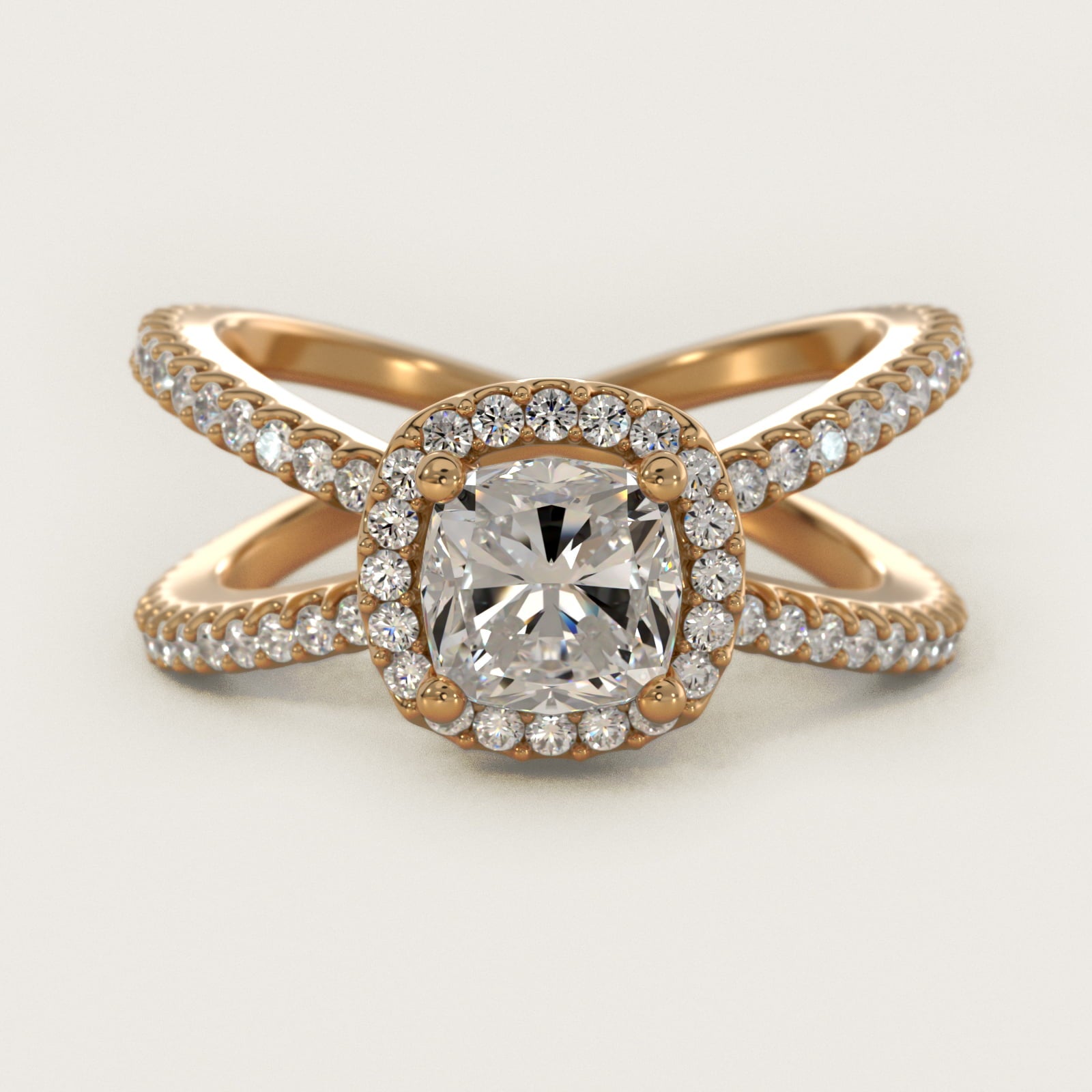 X Split Shank Hidden Halo Diamond Engagement Ring in 18k Yellow Gold (1/2 ct. tw.) - Cushion Center