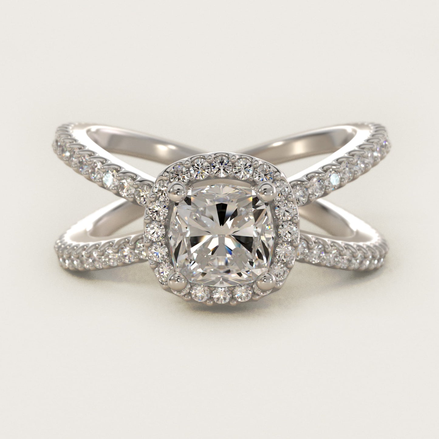X Split Shank Hidden Halo Diamond Engagement Ring in Platinum (1/2 ct. tw.) - Cushion Center