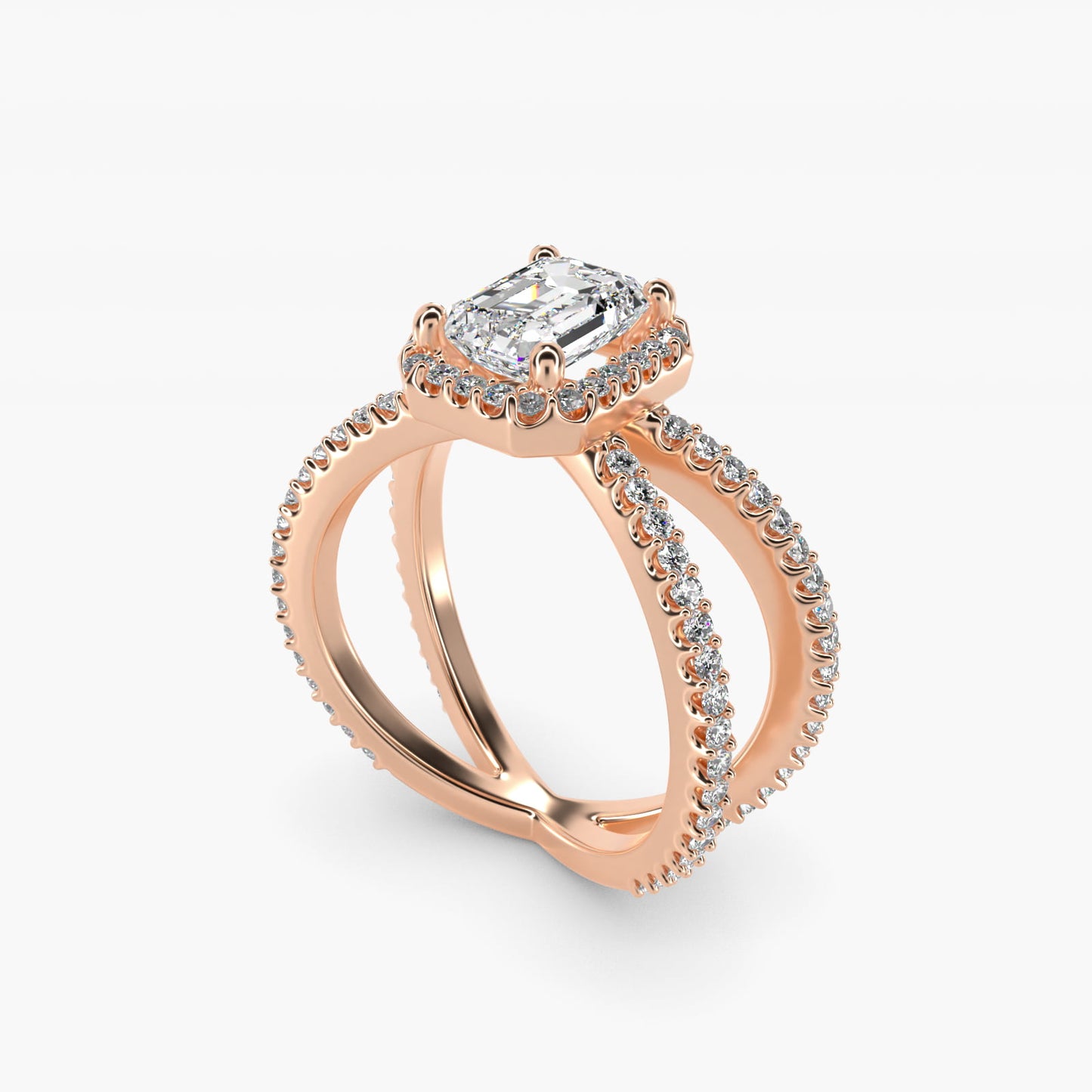 X Split Shank Hidden Halo Diamond Engagement Ring in 14k Rose Gold (1/2 ct. tw.) - Emerald Center