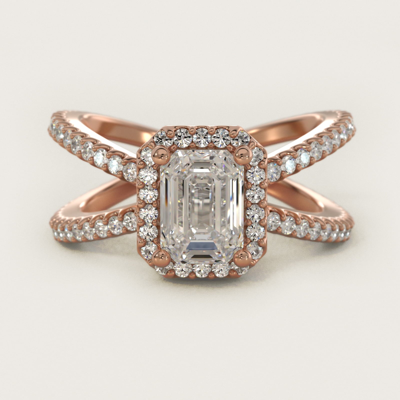 X Split Shank Hidden Halo Diamond Engagement Ring in 18k Rose Gold (1/2 ct. tw.) - Emerald Center