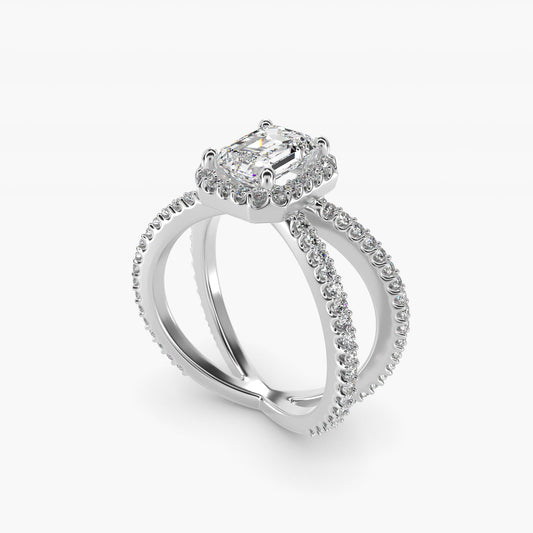 X Split Shank Hidden Halo Diamond Engagement Ring in 14k White Gold (1/2 ct. tw.) - Emerald Center