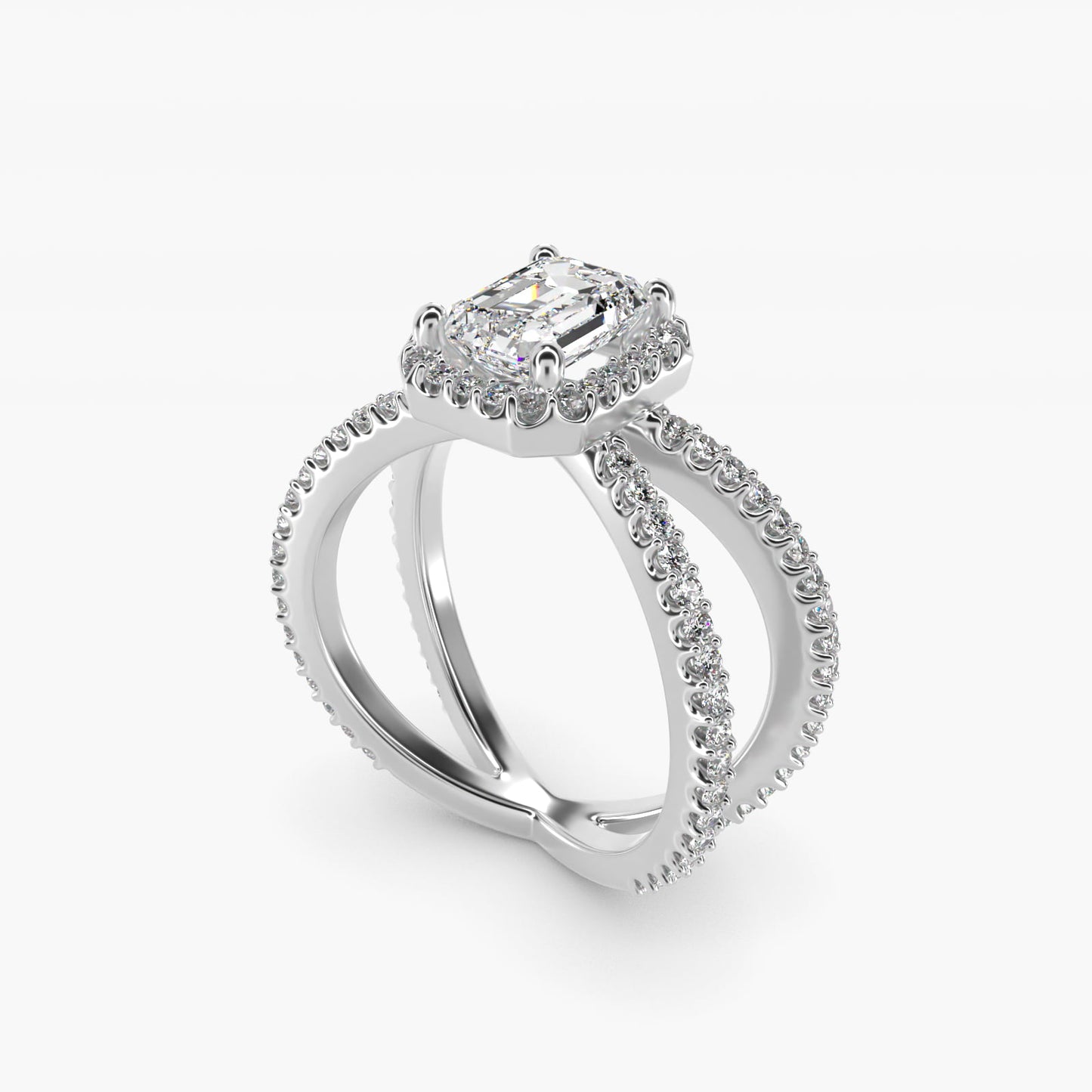 X Split Shank Hidden Halo Diamond Engagement Ring in 18k White Gold (1/2 ct. tw.) - Emerald Center
