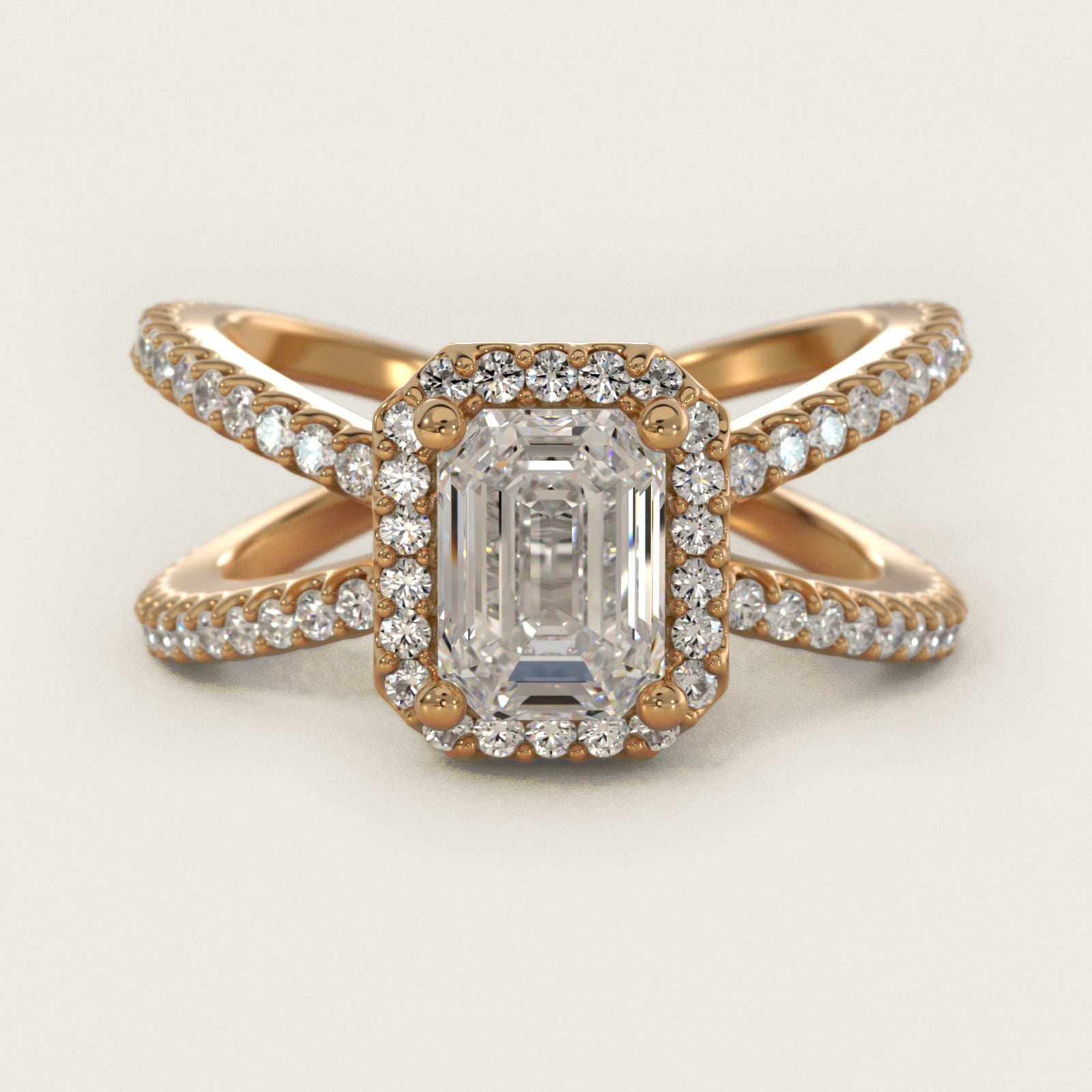 X Split Shank Hidden Halo Diamond Engagement Ring in 18k Yellow Gold (1/2 ct. tw.) - Emerald Center