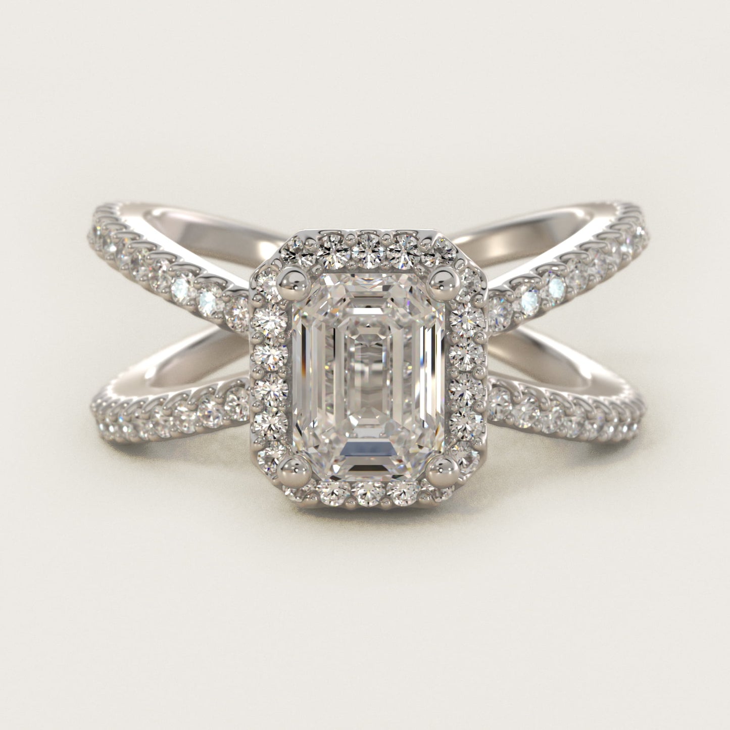 X Split Shank Hidden Halo Diamond Engagement Ring in Platinum (1/2 ct. tw.) - Emerald Center