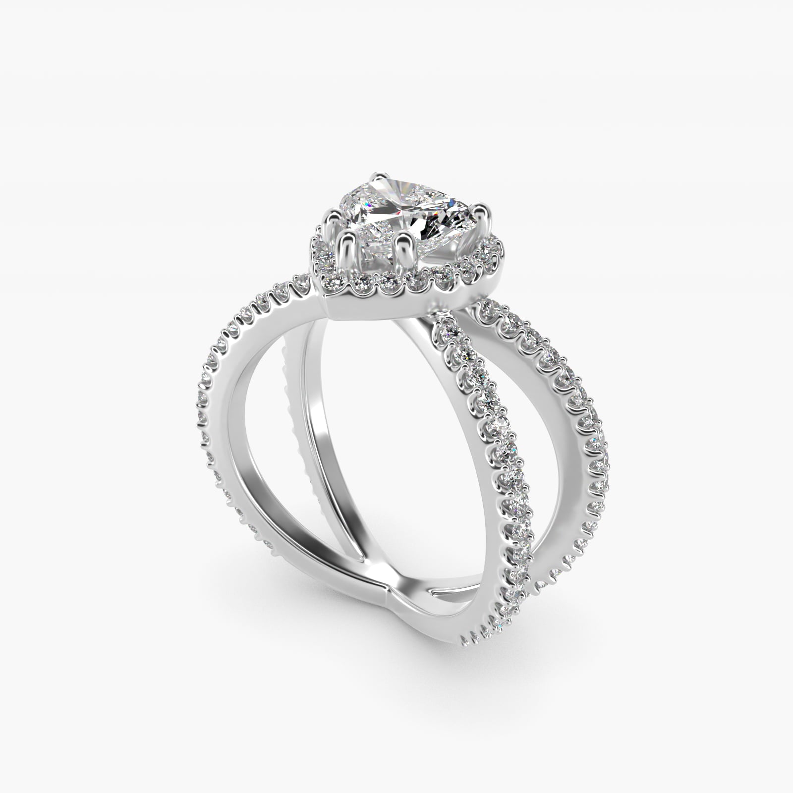 X Split Shank Hidden Halo Diamond Engagement Ring in 14k White Gold (1/2 ct. tw.) - Heart Center