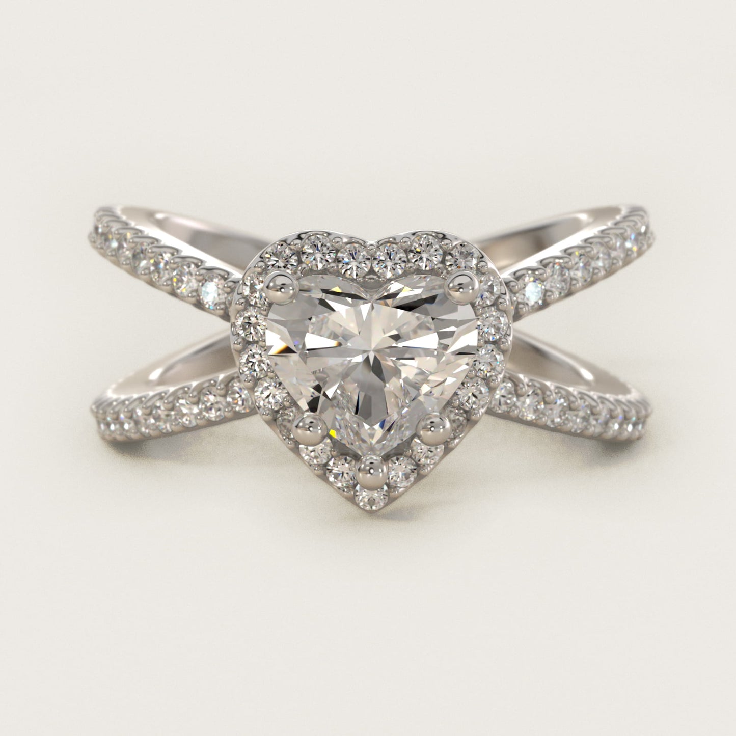 X Split Shank Hidden Halo Diamond Engagement Ring in 14k White Gold (1/2 ct. tw.) - Heart Center