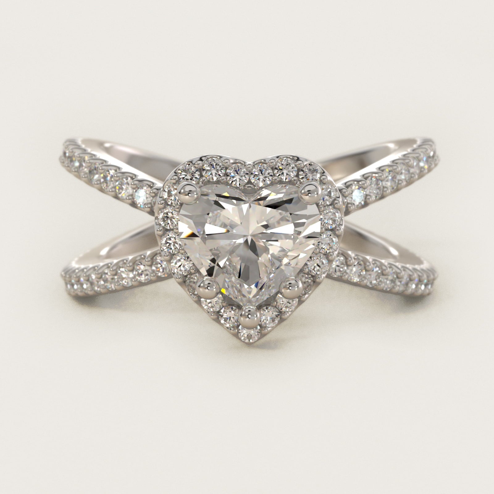 X Split Shank Hidden Halo Diamond Engagement Ring in 14k White Gold (1/2 ct. tw.) - Heart Center