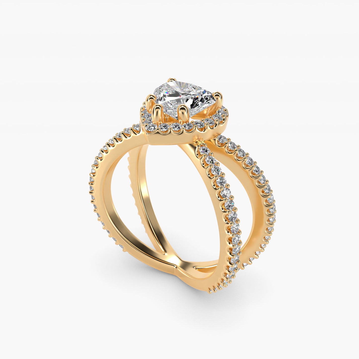 X Split Shank Hidden Halo Diamond Engagement Ring in 18k Yellow Gold (1/2 ct. tw.) - Heart Center