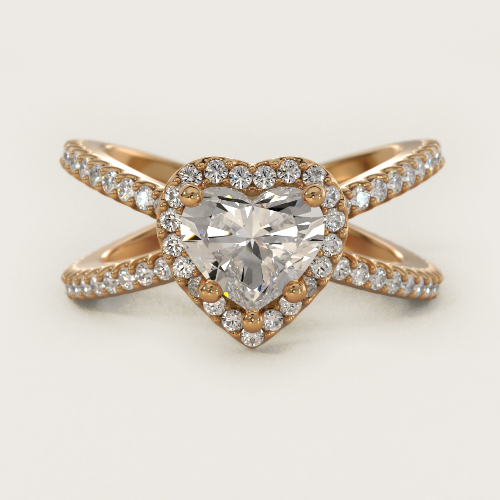 X Split Shank Hidden Halo Diamond Engagement Ring in 14k Yellow Gold (1/2 ct. tw.) - Heart Center