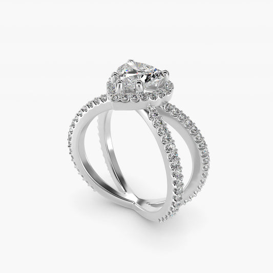 X Split Shank Hidden Halo Diamond Engagement Ring in Platinum (1/2 ct. tw.) - Heart Center