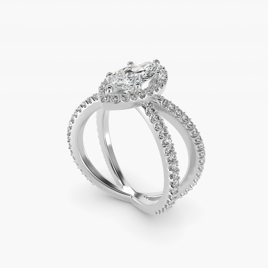 X Split Shank Hidden Halo Diamond Engagement Ring in 14k White Gold (1/2 ct. tw.) - Marquise Center