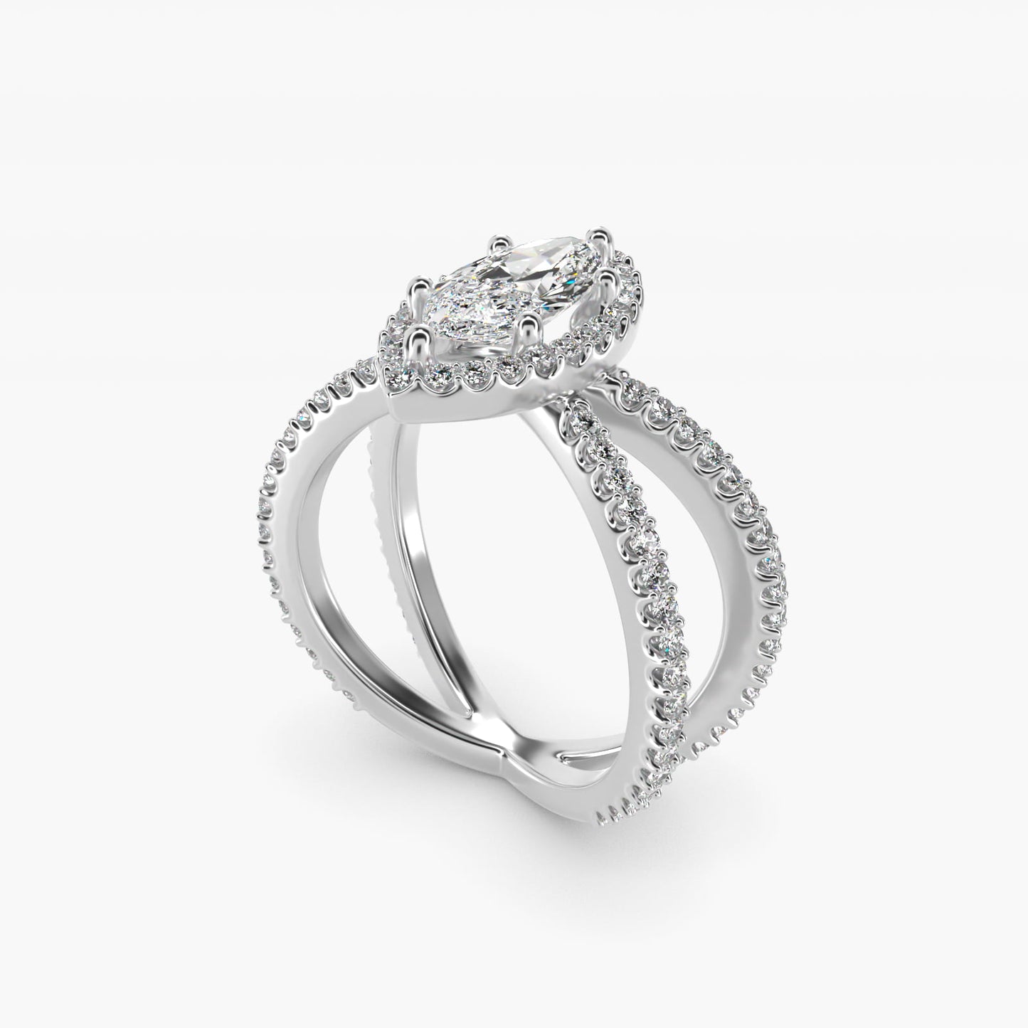 X Split Shank Hidden Halo Diamond Engagement Ring in 18k White Gold (1/2 ct. tw.) - Marquise Center