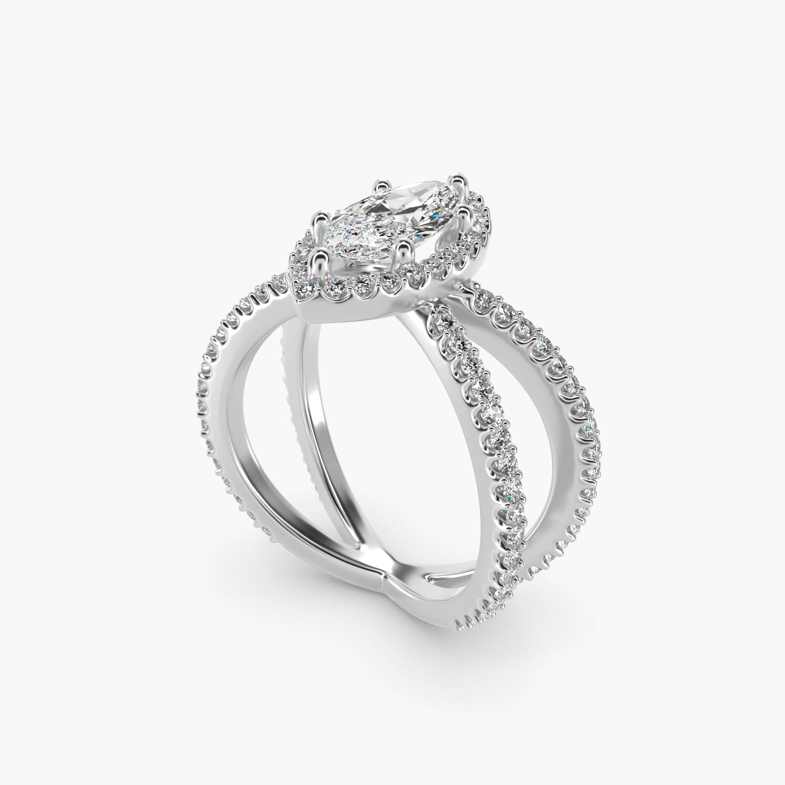 X Split Shank Hidden Halo Diamond Engagement Ring in 18k White Gold (1/2 ct. tw.) - Marquise Center