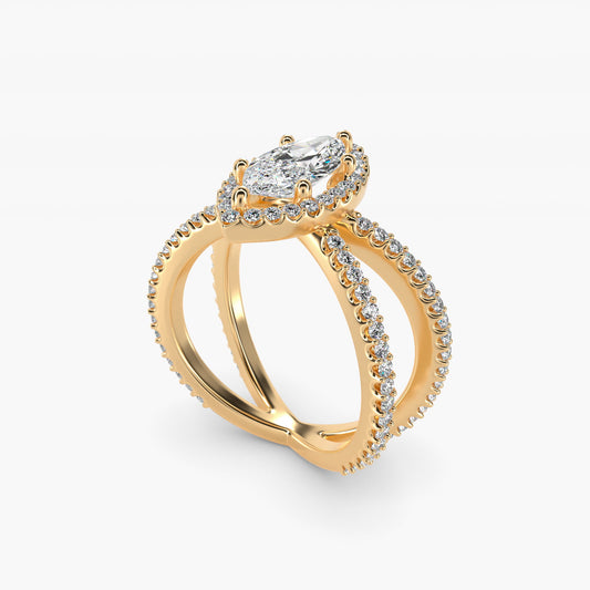 X Split Shank Hidden Halo Diamond Engagement Ring in 14k Yellow Gold (1/2 ct. tw.) - Marquise Center