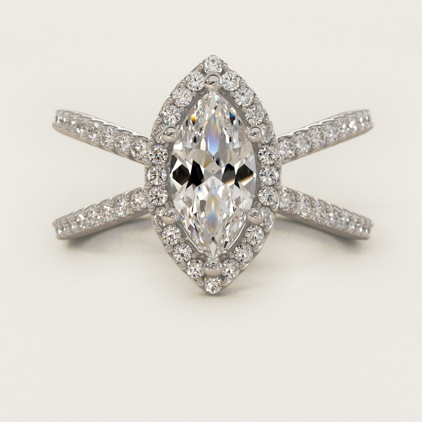 X Split Shank Hidden Halo Diamond Engagement Ring in Platinum (1/2 ct. tw.) - Marquise Center