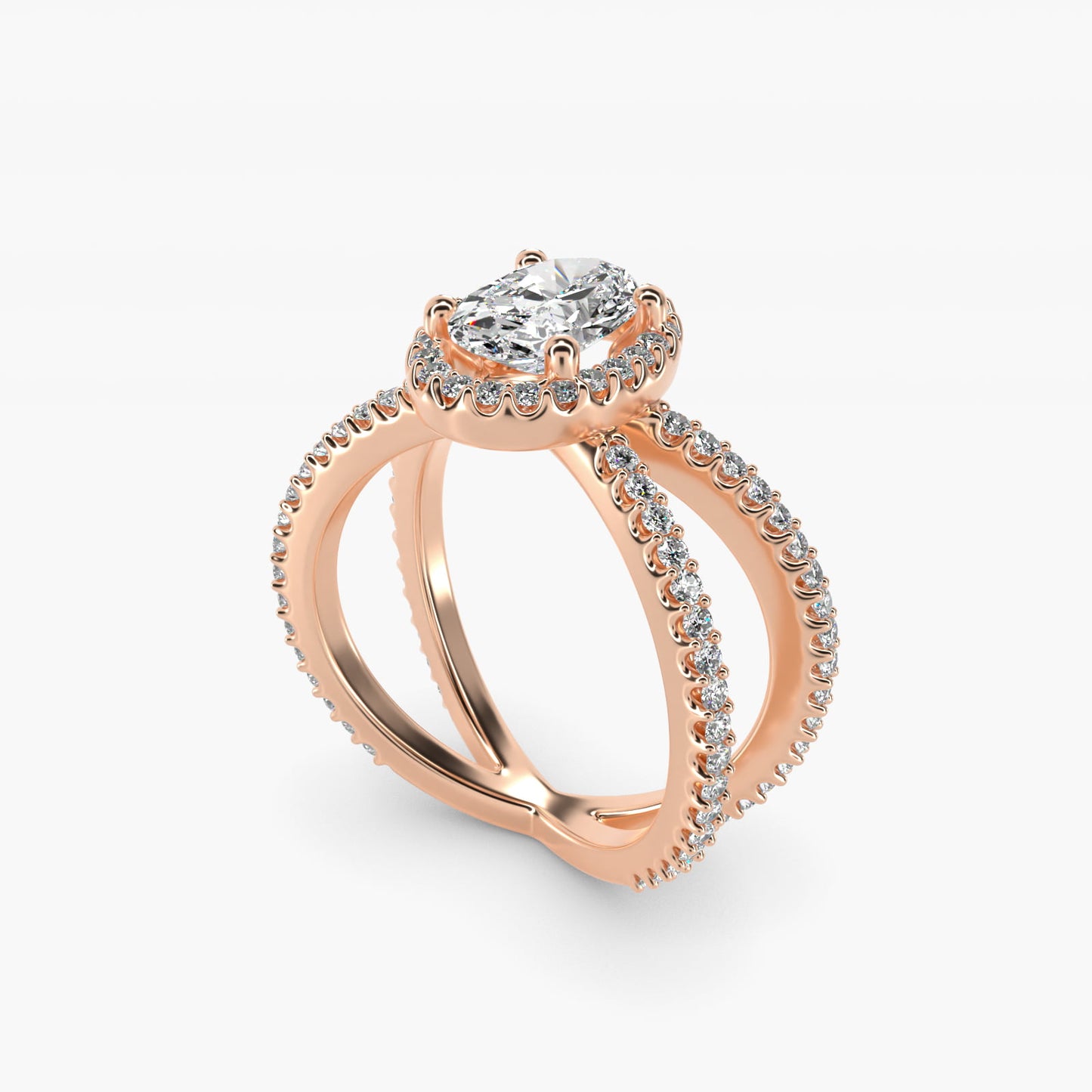 X Split Shank Hidden Halo Diamond Engagement Ring in 18k Rose Gold (1/2 ct. tw.) - Oval Center