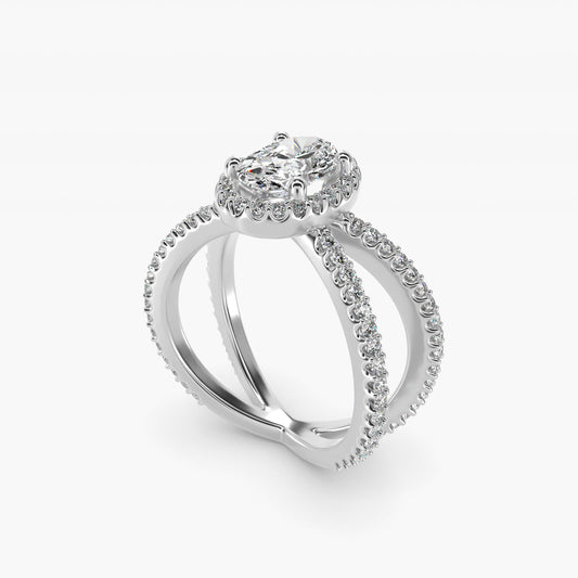 X Split Shank Hidden Halo Diamond Engagement Ring in 14k White Gold (1/2 ct. tw.) - Oval Center