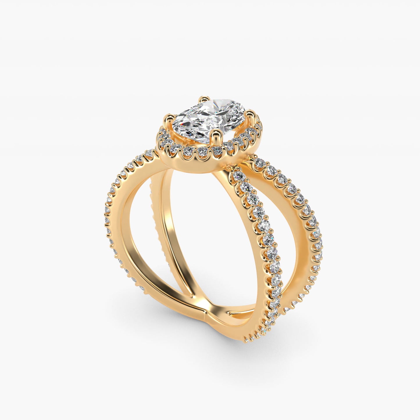 X Split Shank Hidden Halo Diamond Engagement Ring in 18k Yellow Gold (1/2 ct. tw.) - Oval Center