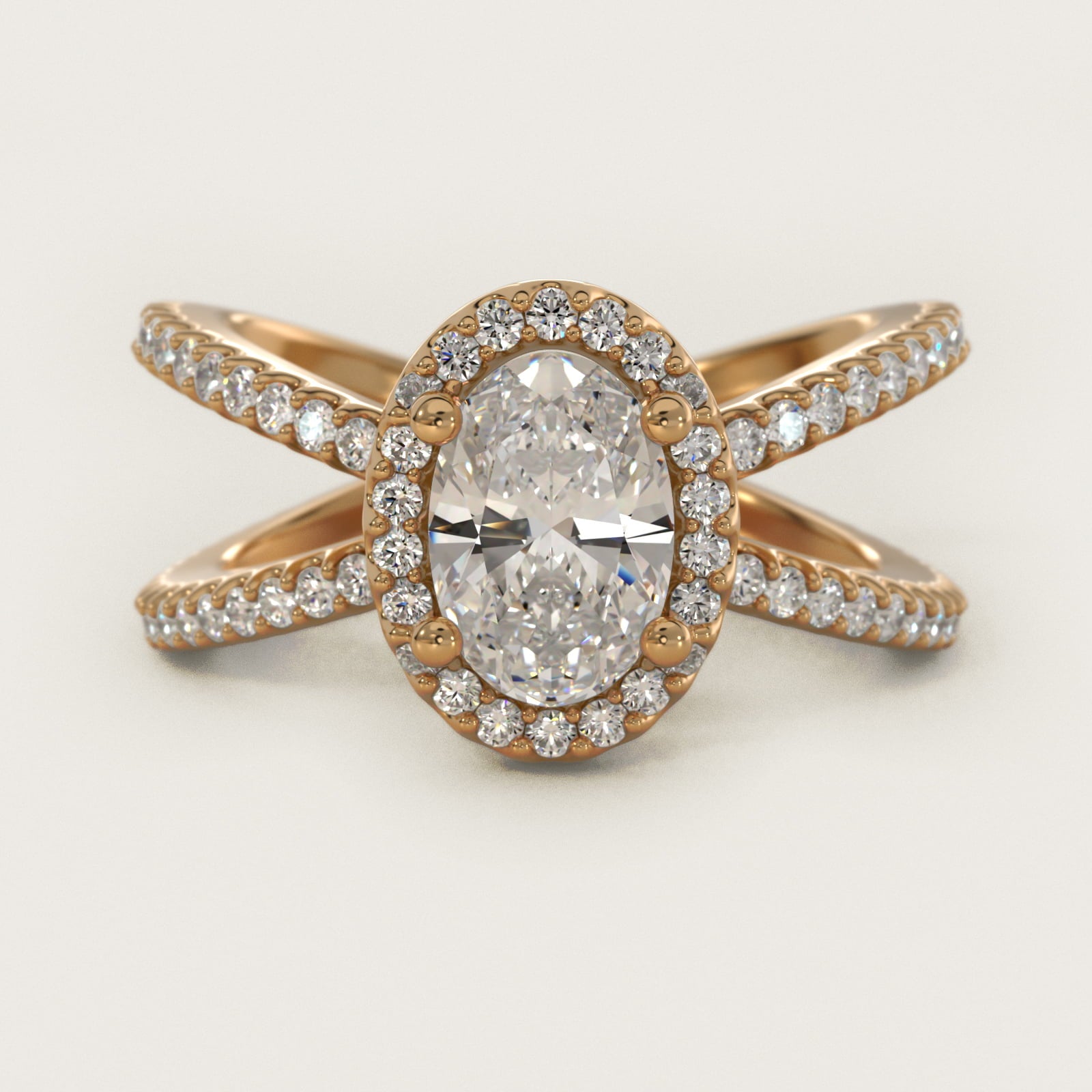 X Split Shank Hidden Halo Diamond Engagement Ring in 14k Yellow Gold (1/2 ct. tw.) - Oval Center