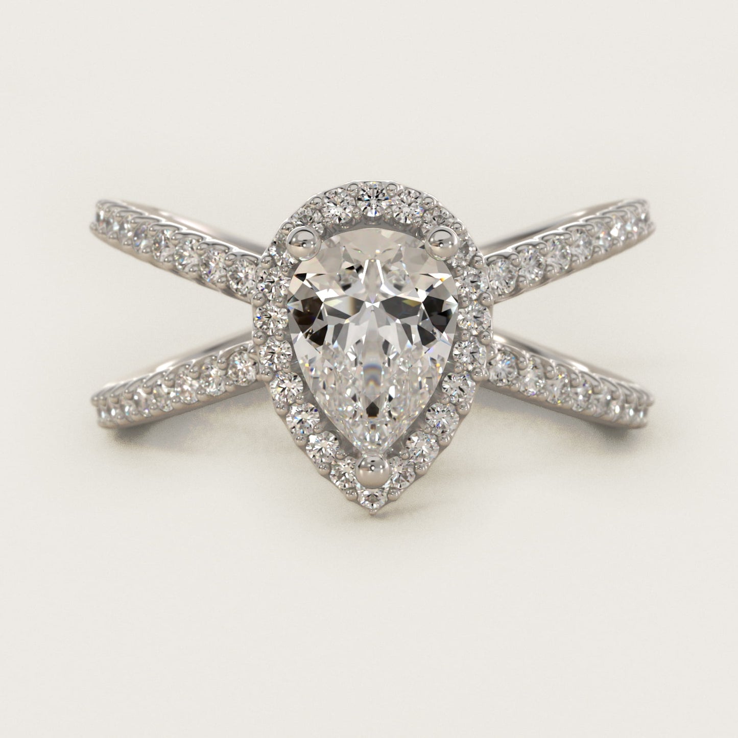 X Split Shank Hidden Halo Diamond Engagement Ring in 14k White Gold (1/2 ct. tw.) - Pear Center