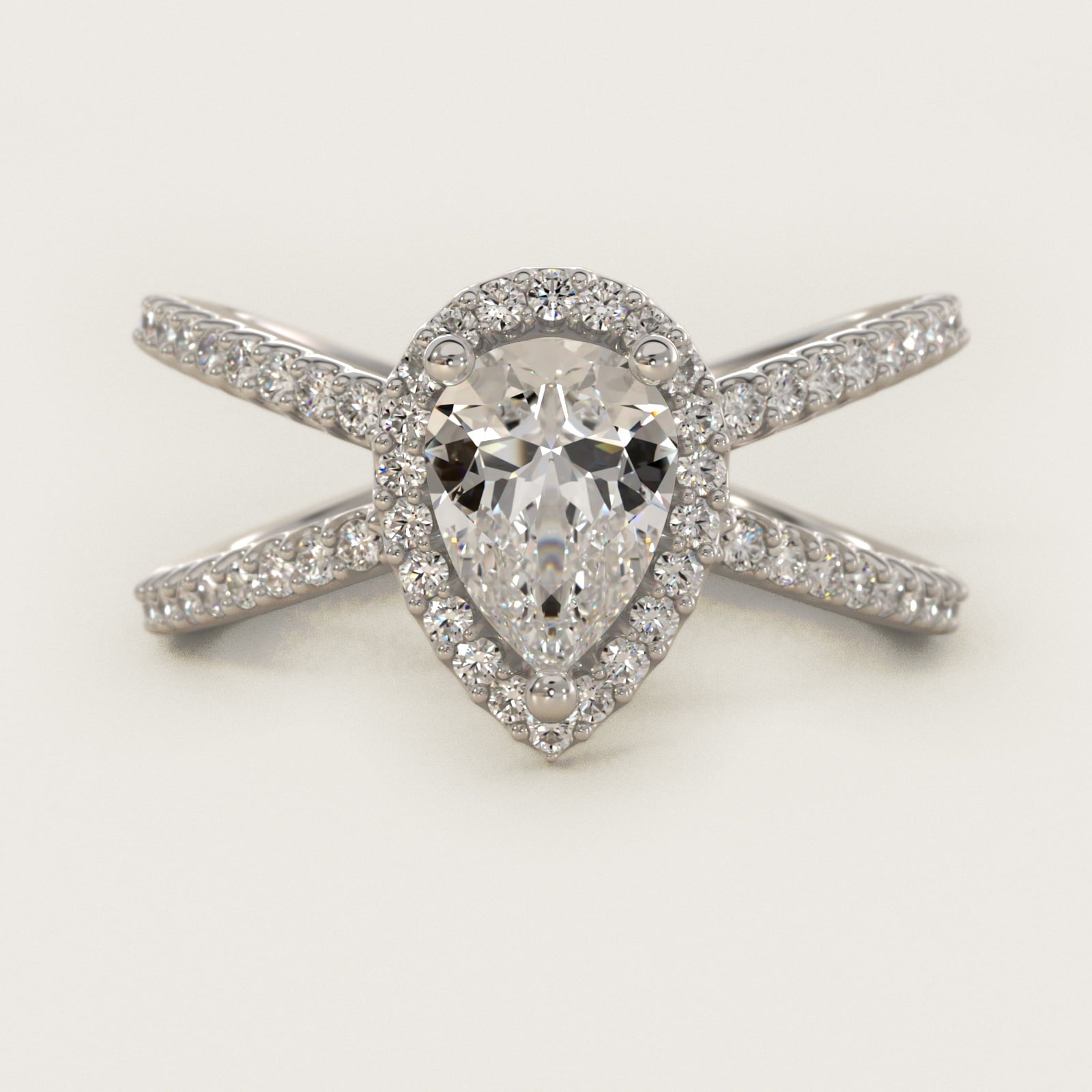 X Split Shank Hidden Halo Diamond Engagement Ring in 14k White Gold (1/2 ct. tw.) - Pear Center