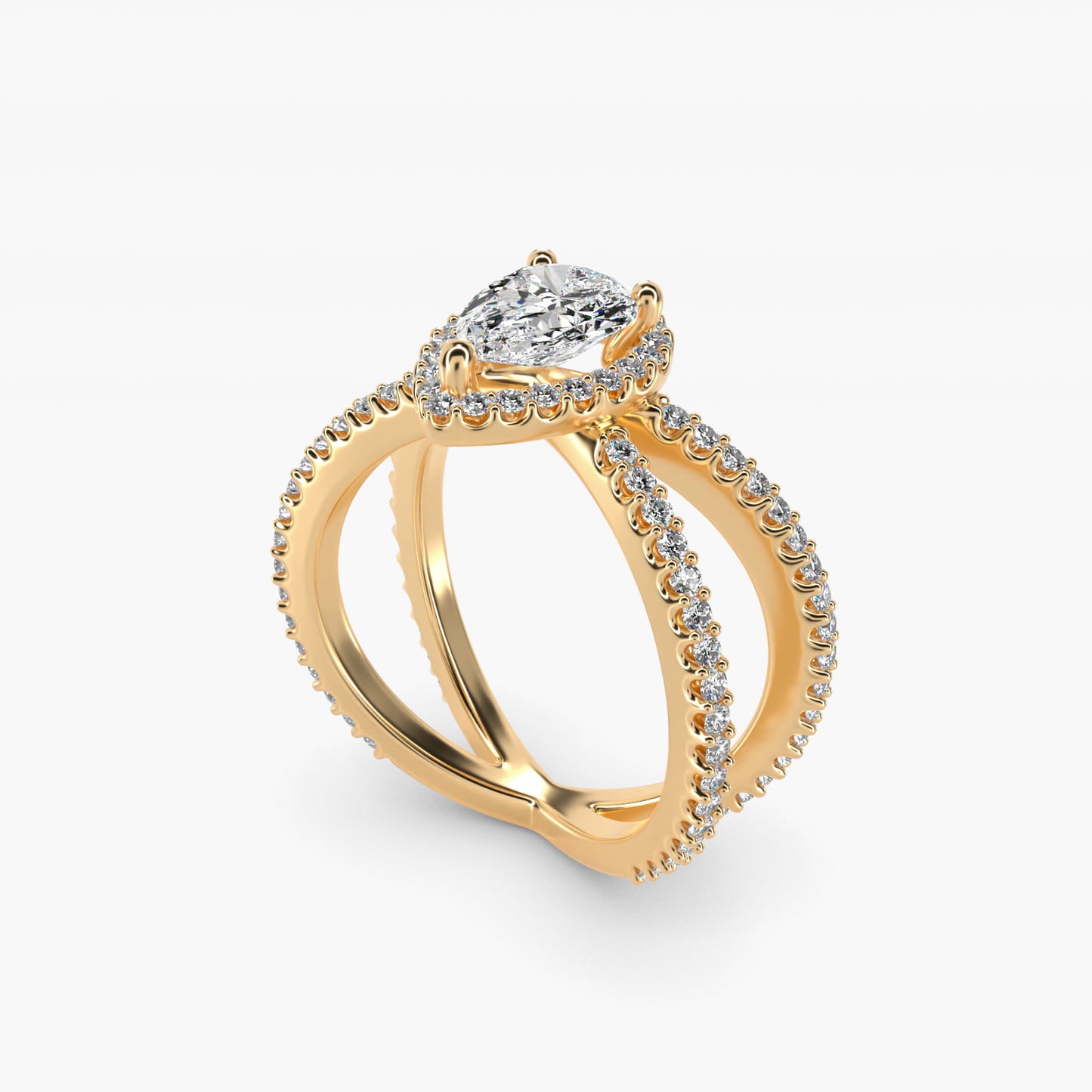 X Split Shank Hidden Halo Diamond Engagement Ring in 14k Yellow Gold (1/2 ct. tw.) - Pear Center