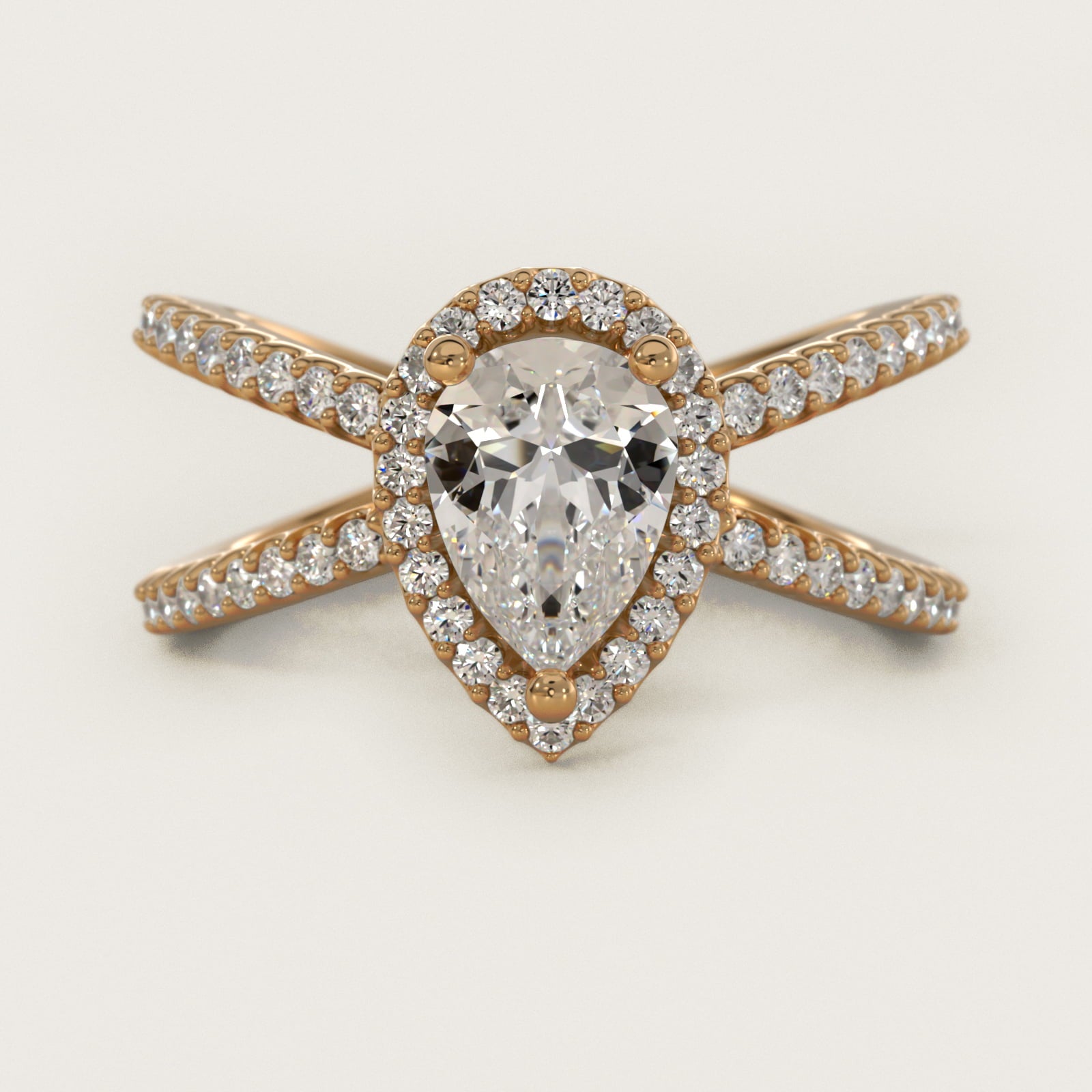X Split Shank Hidden Halo Diamond Engagement Ring in 14k Yellow Gold (1/2 ct. tw.) - Pear Center