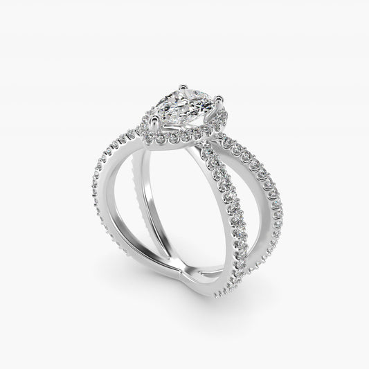 X Split Shank Hidden Halo Diamond Engagement Ring in Platinum (1/2 ct. tw.) - Pear Center