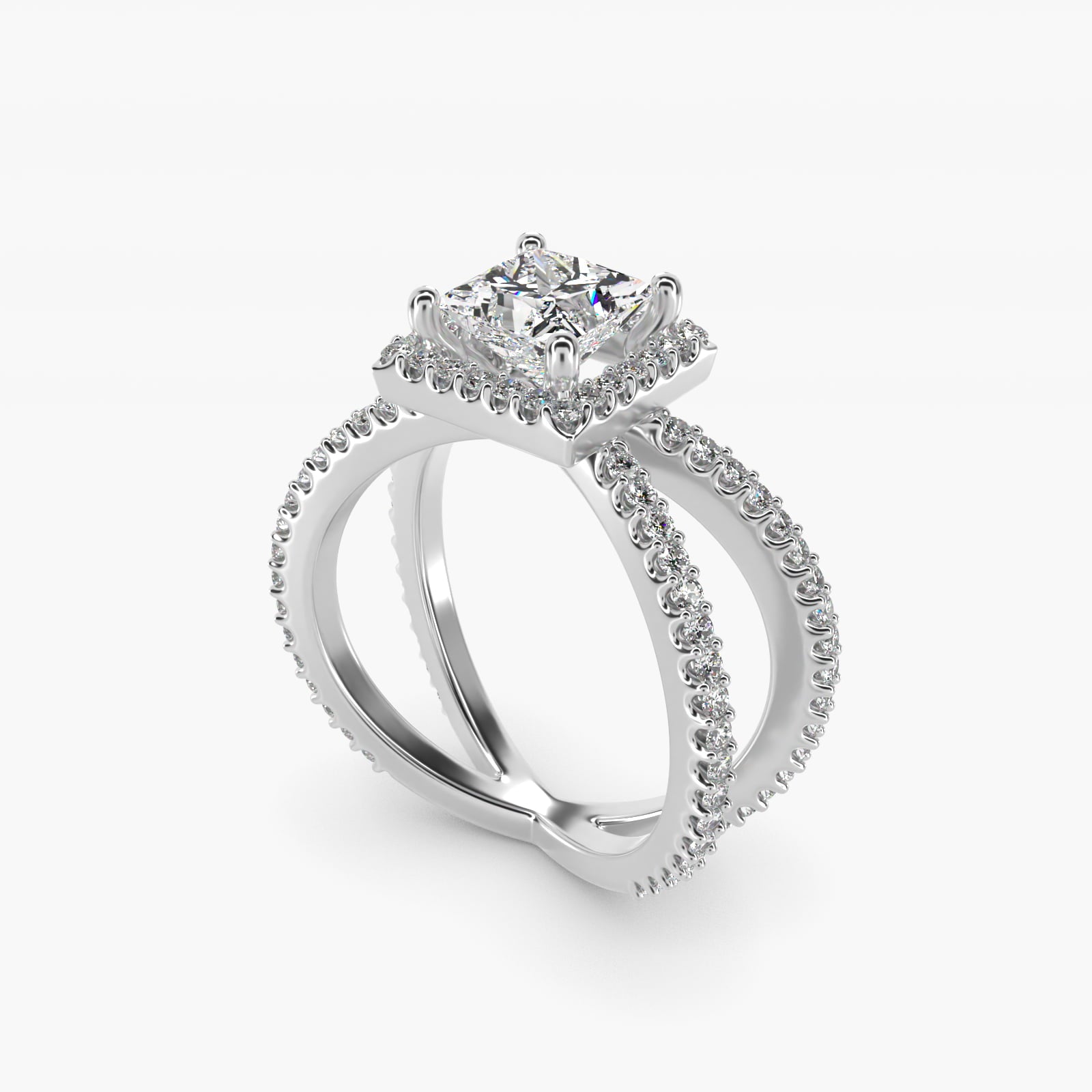 X Split Shank Hidden Halo Diamond Engagement Ring in 14k White Gold (1/2 ct. tw.) - Princess Center
