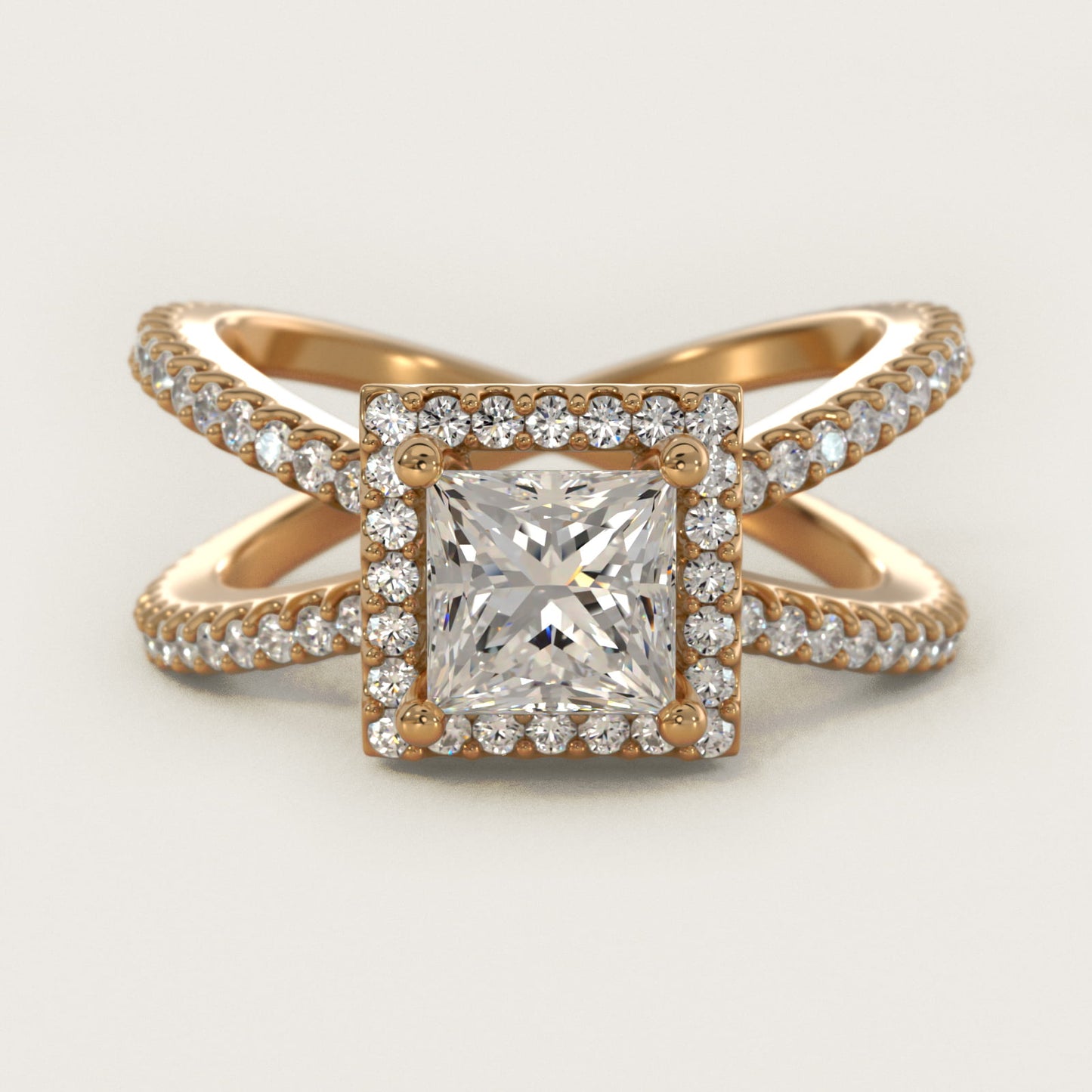 X Split Shank Hidden Halo Diamond Engagement Ring in 18k Yellow Gold (1/2 ct. tw.) - Princess Center