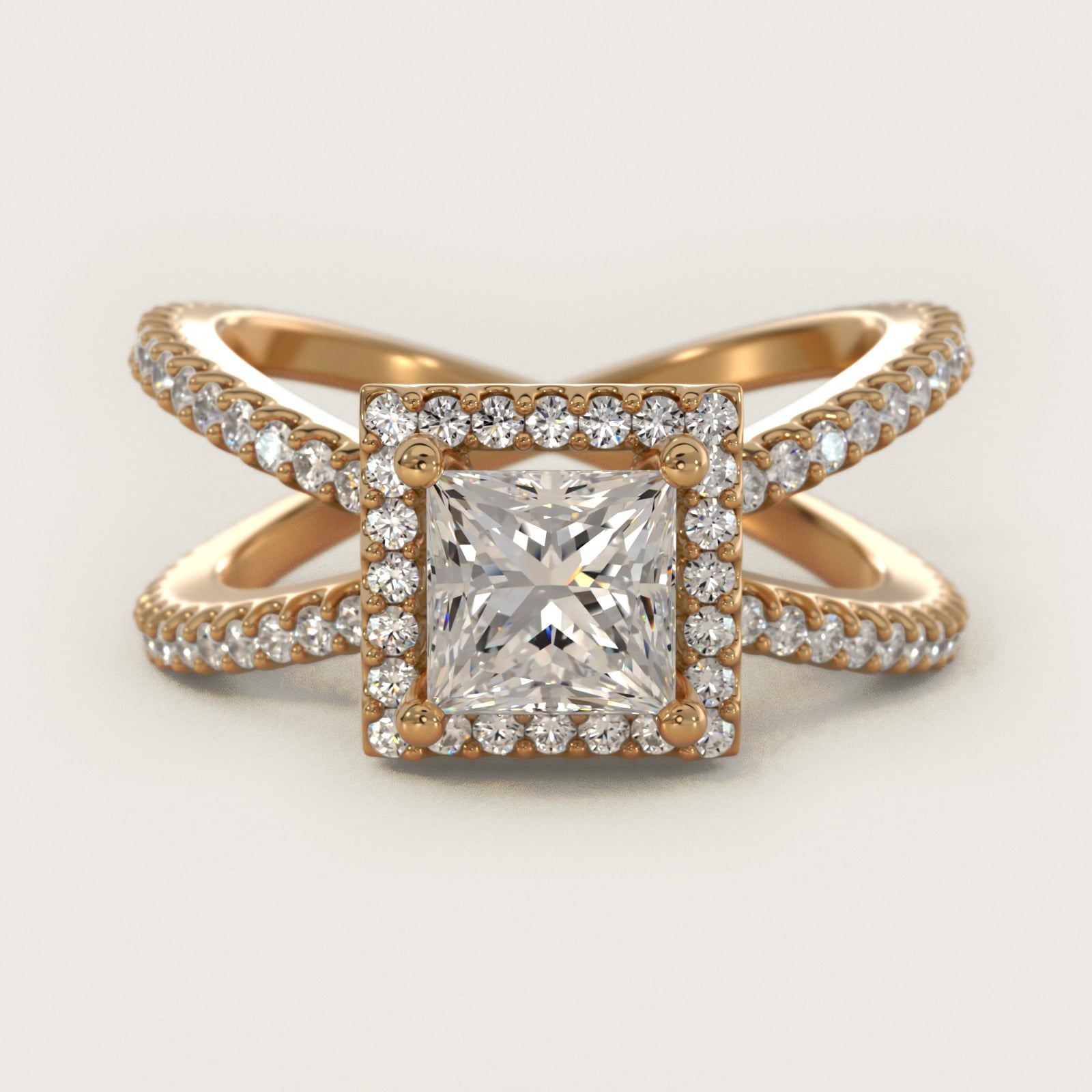 X Split Shank Hidden Halo Diamond Engagement Ring in 18k Yellow Gold (1/2 ct. tw.) - Princess Center