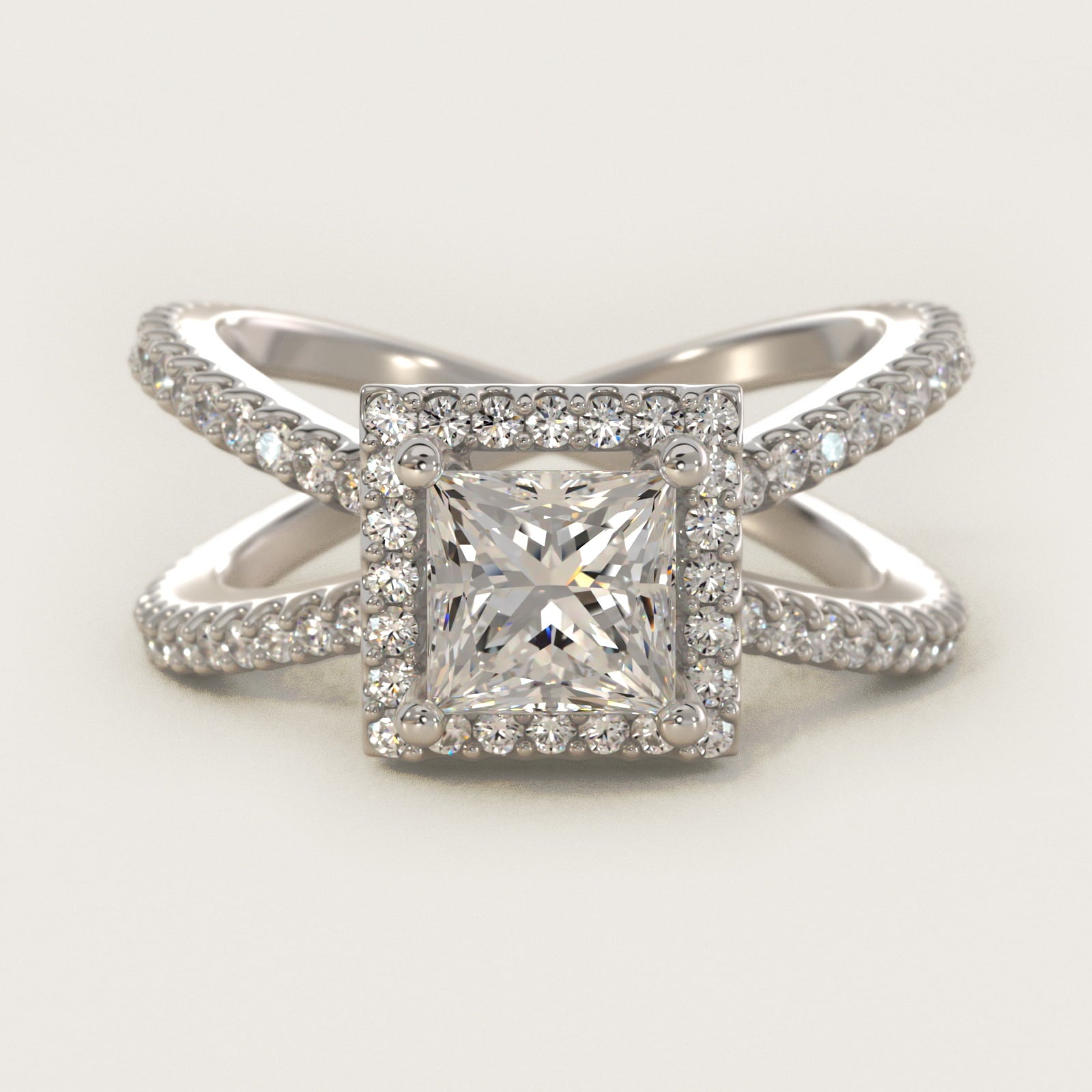 X Split Shank Hidden Halo Diamond Engagement Ring in Platinum (1/2 ct. tw.) - Princess Center