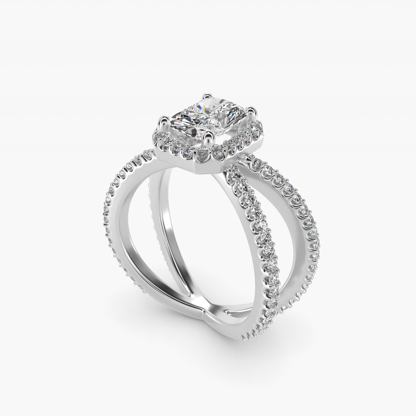 X Split Shank Hidden Halo Diamond Engagement Ring in Platinum (1/2 ct. tw.) - Radiant Center