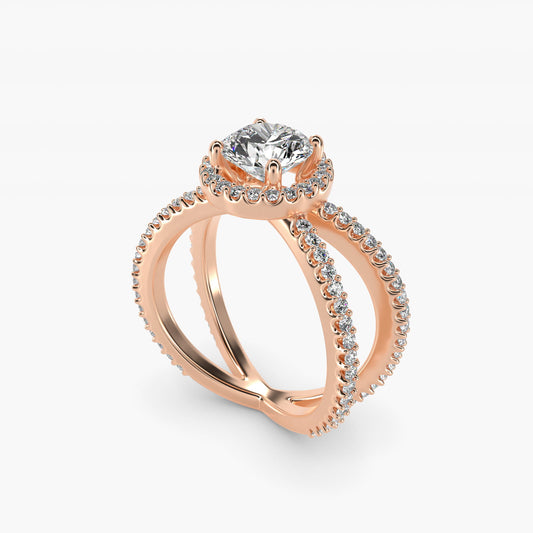 X Split Shank Hidden Halo Diamond Engagement Ring in 18k Rose Gold (1/2 ct. tw.) - Round Center