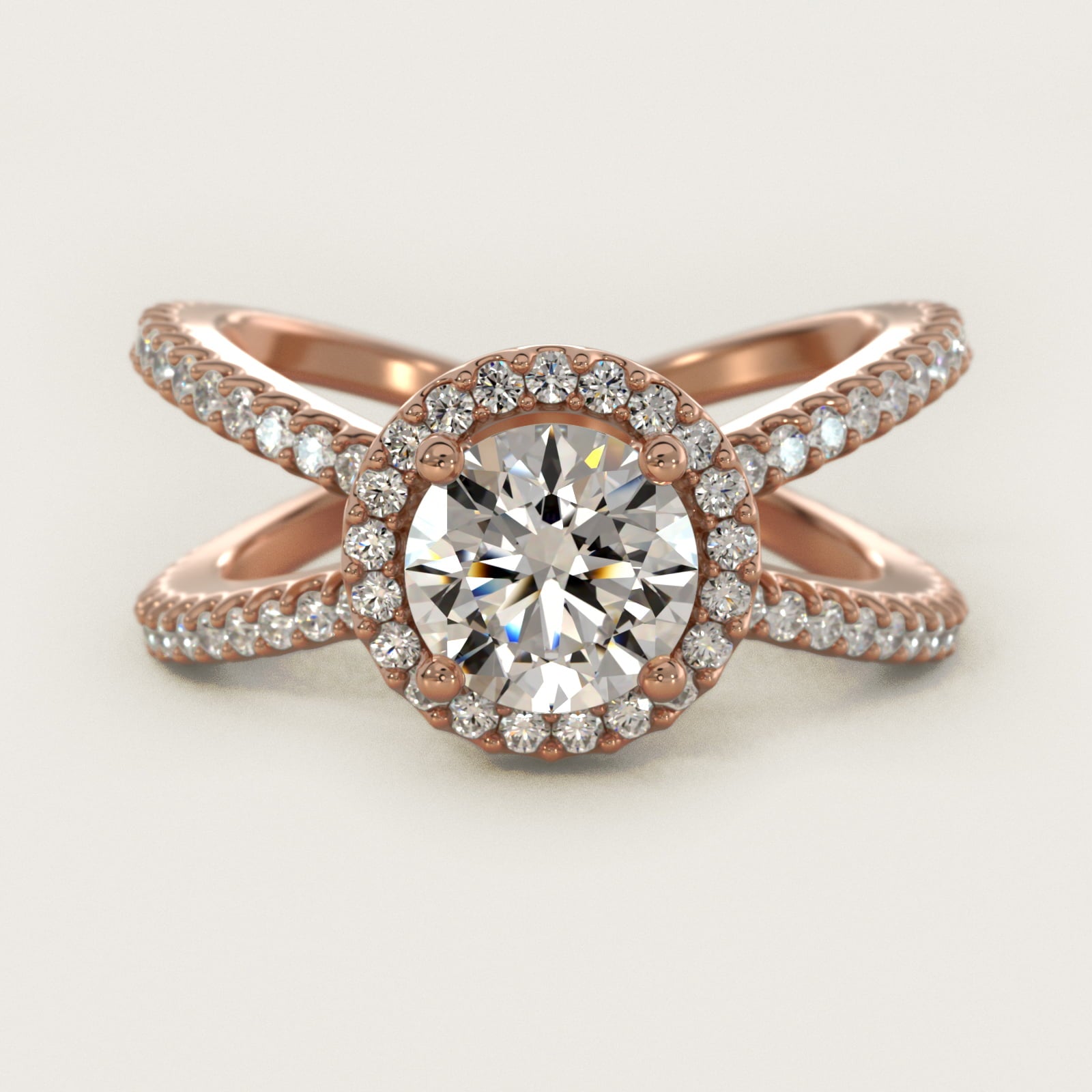 X Split Shank Hidden Halo Diamond Engagement Ring in 14k Rose Gold (1/2 ct. tw.) - Round Center