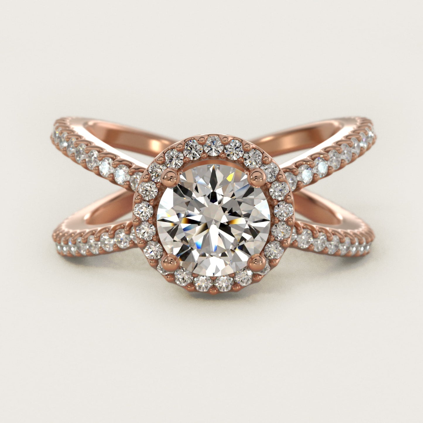 X Split Shank Hidden Halo Diamond Engagement Ring in 18k Rose Gold (1/2 ct. tw.) - Round Center