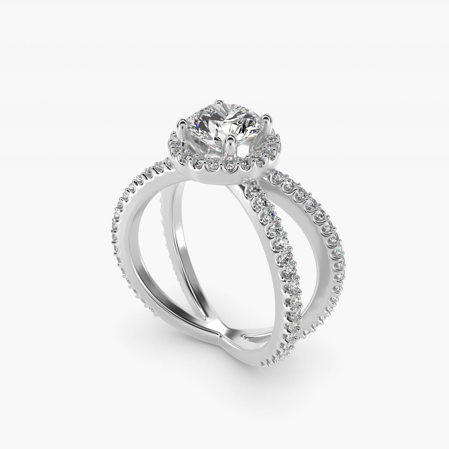 X Split Shank Hidden Halo Diamond Engagement Ring in 14k White Gold (1/2 ct. tw.) - Round Center