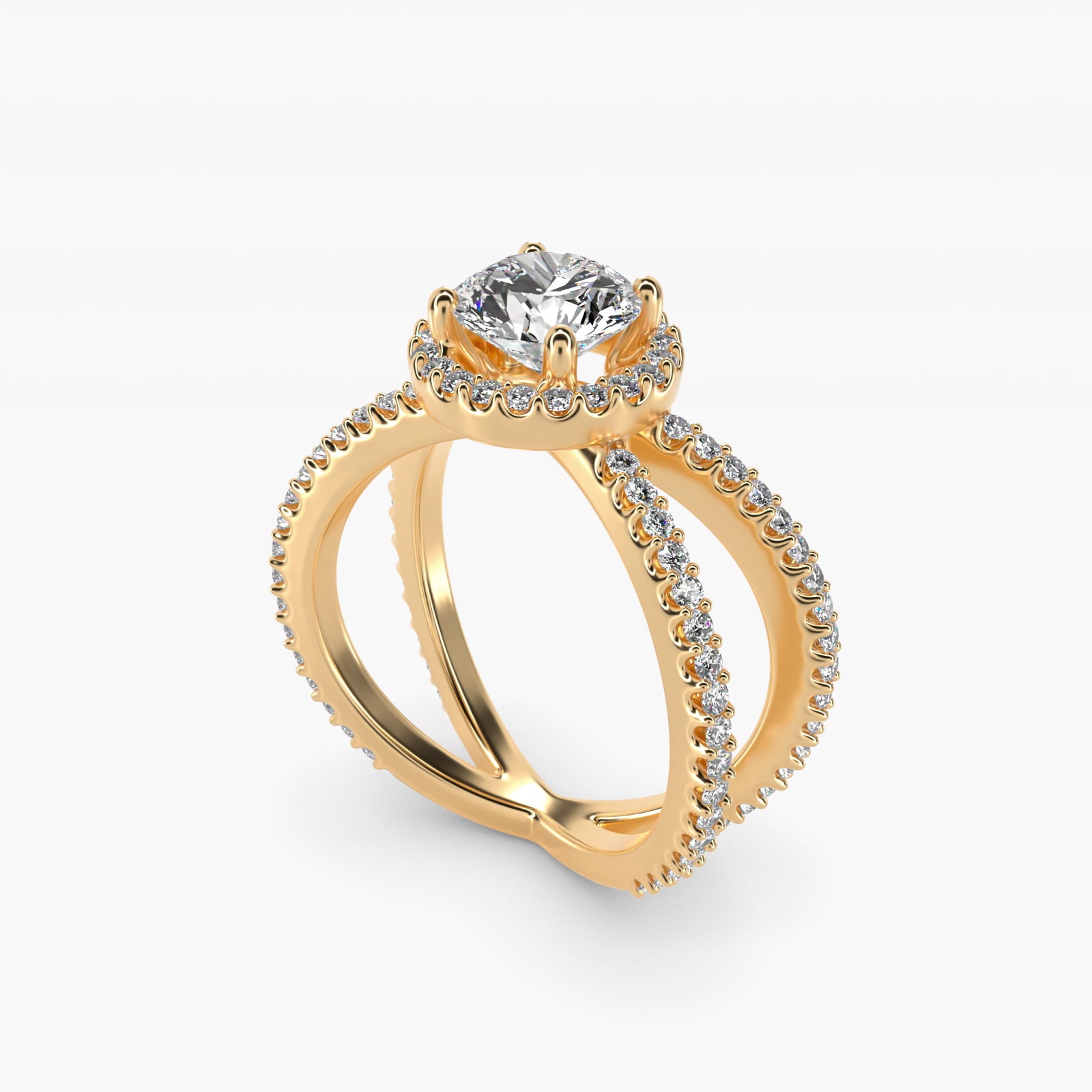 X Split Shank Hidden Halo Diamond Engagement Ring in 14k Yellow Gold (1/2 ct. tw.) - Round Center