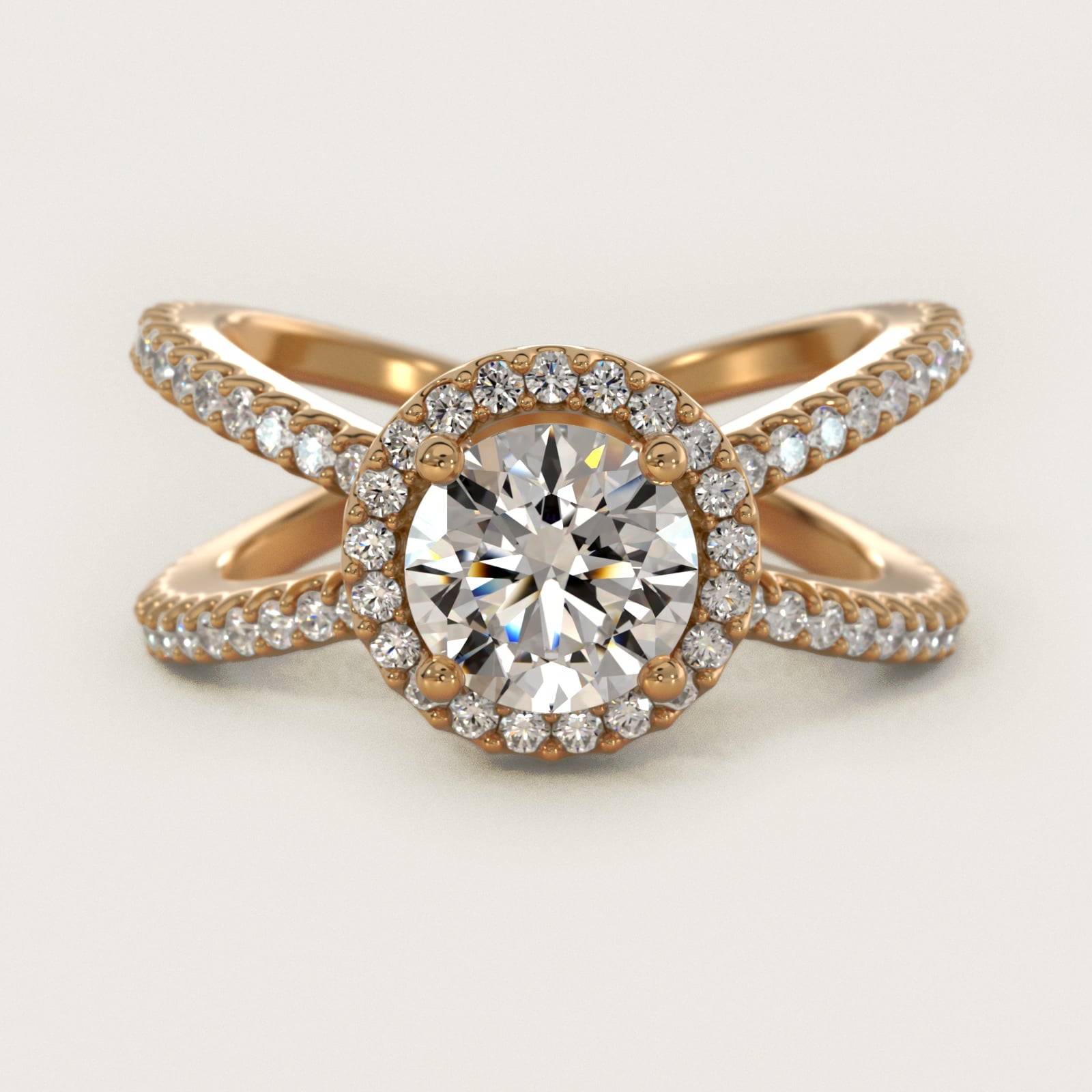 X Split Shank Hidden Halo Diamond Engagement Ring in 14k Yellow Gold (1/2 ct. tw.) - Round Center