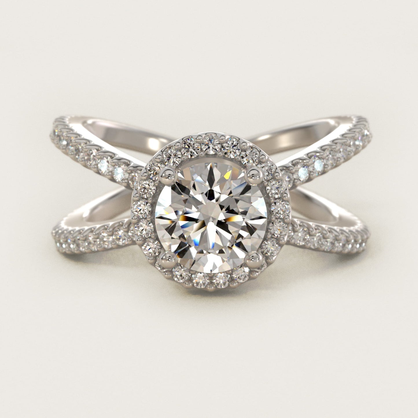 X Split Shank Hidden Halo Diamond Engagement Ring in Platinum (1/2 ct. tw.) - Round Center